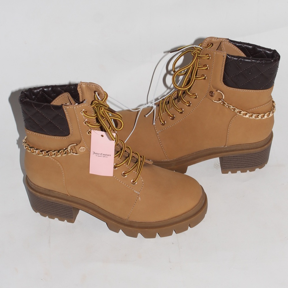 Juicy Couture Womens Question Quilted Chain Ankle Boots Wheat/brown
